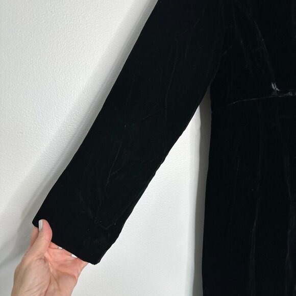 Vtg Opera Long Jacket Black Velvet Rhinestone Button Small - Picture 3 of 11